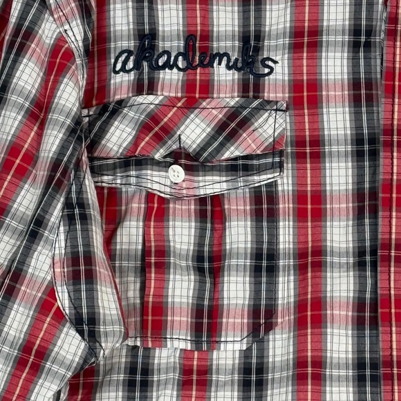 Akademiks Mens 2XL Plaid Button Down Shirt Red Black White Long Sleeve Cotton - Picture 3 of 13